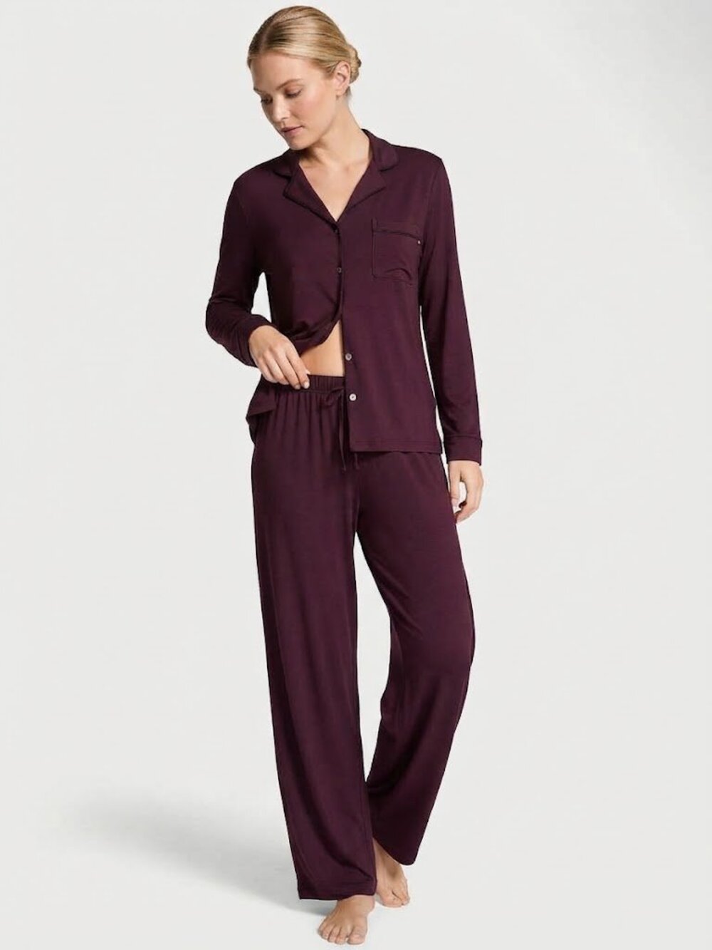 Victoria's Secret Modal Long Pajama Set in Winter Wine Small NWT